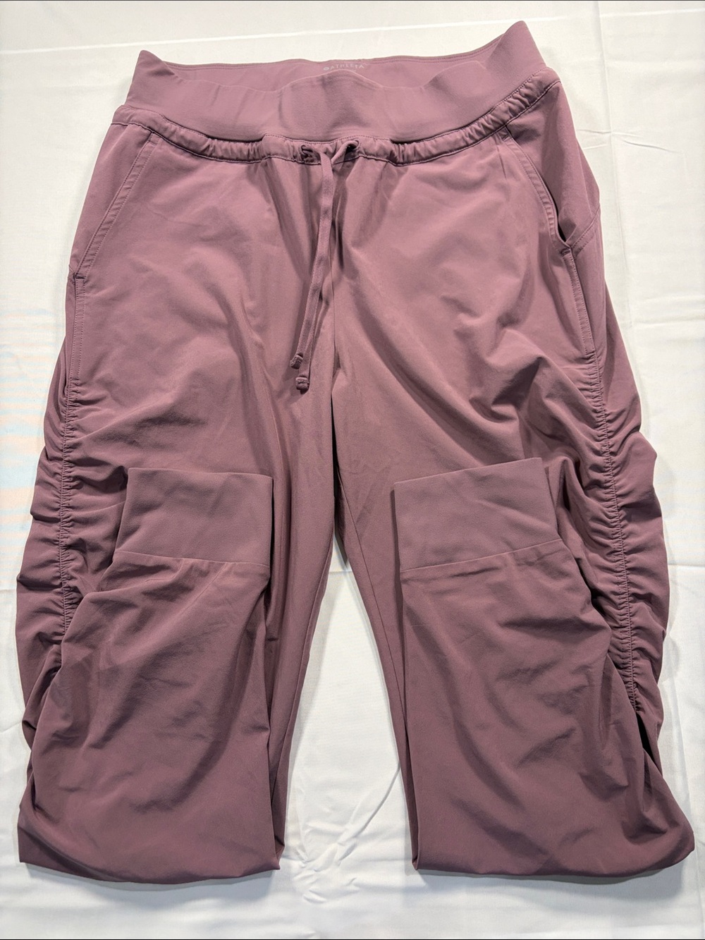 Athleta Mauve Ruched Track Joggers
